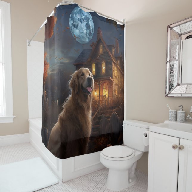 Golden Retriever Halloween Scary Shower Curtain (In Situ)