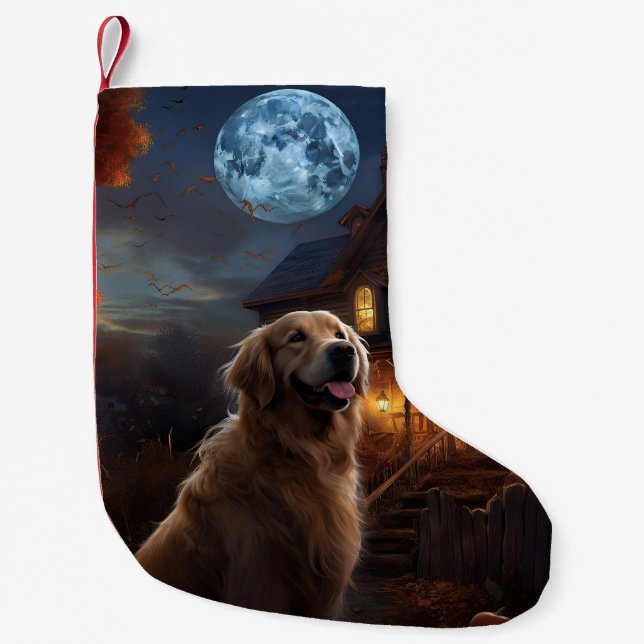 Golden Retriever Halloween Scary Small Christmas Stocking (Front)