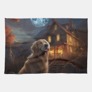 Golden Retriever Halloween Scary Tea Towel
