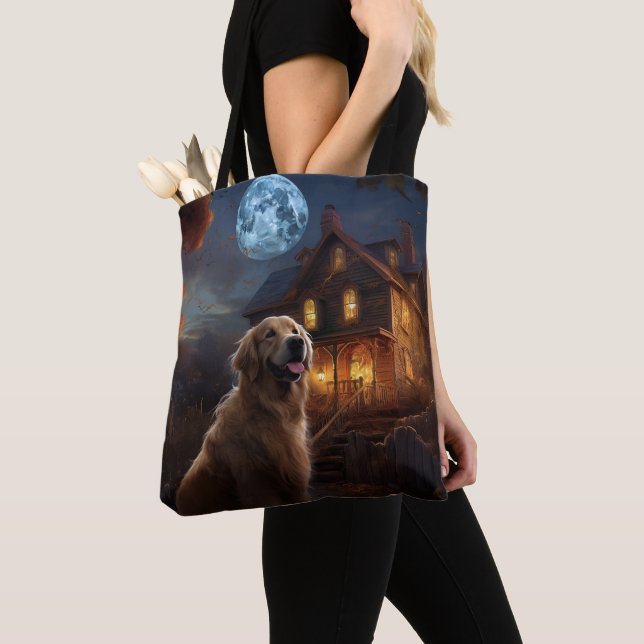 Golden Retriever Halloween Scary Tote Bag (Close Up)