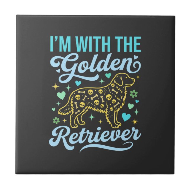 Golden Retriever Halloween Skull Pattern Dog Lover Ceramic Tile (Front)