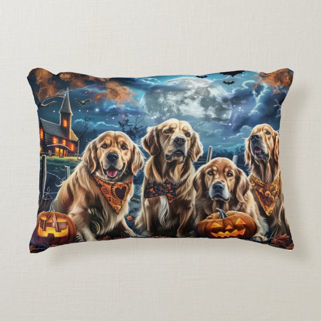 Golden Retriever Halloween Spooky  Decorative Cushion (Front)