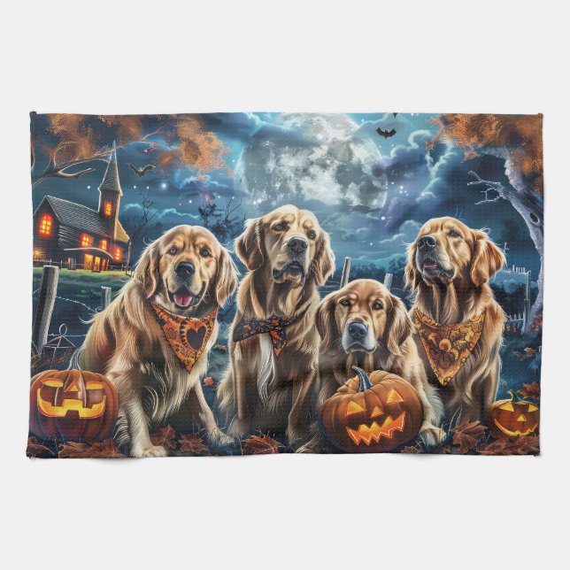 Golden Retriever Halloween Spooky  Tea Towel (Horizontal)