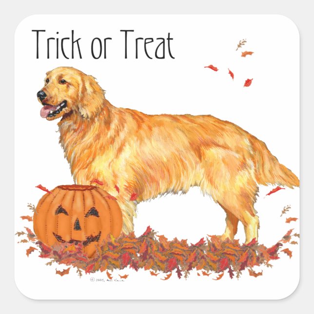 Golden Retriever Halloween Square Sticker (Front)