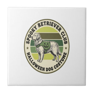 Golden Retriever Halloween Vintage Costume Badge_1 Ceramic Tile