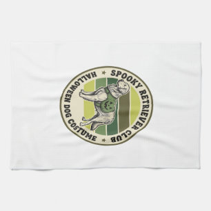 Golden Retriever Halloween Vintage Costume Badge_1 Tea Towel