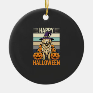Golden Retriever Halloween Vintage Pumpkin Design Ceramic Ornament