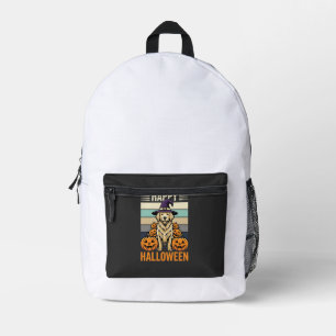 Golden Retriever Halloween Vintage Pumpkin Design Printed Backpack