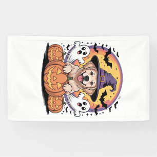 Golden Retriever Halloween Witch Dog Classic T-Shi Banner