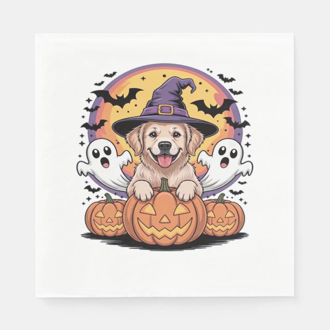 Golden Retriever Halloween Witch Dog Classic T-Shi Napkin (Front)