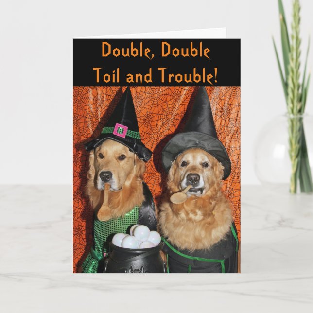 Golden Retriever Halloween Witches Card (Front)