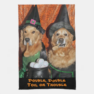 Golden Retriever Halloween Witches Tea Towel