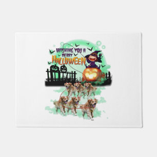 Golden Retriever Halloweenpumkins satan dod Doormat