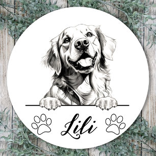 Golden Retriever Hand Drawing Personalised Classic Round Sticker