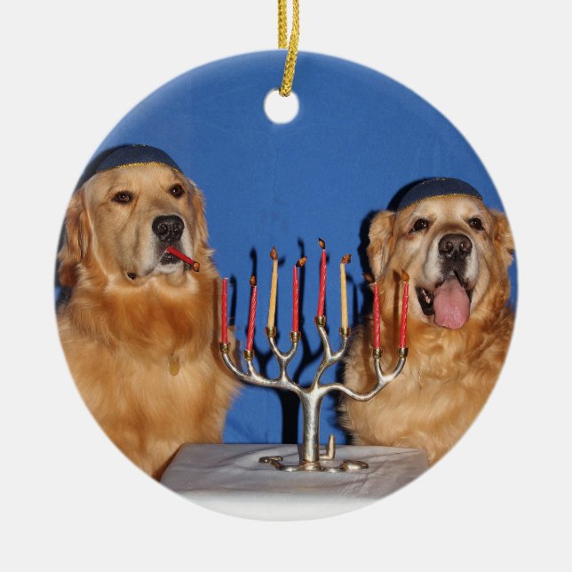 Golden Retriever Hanukkah Menorah Ceramic Ornament (Front)