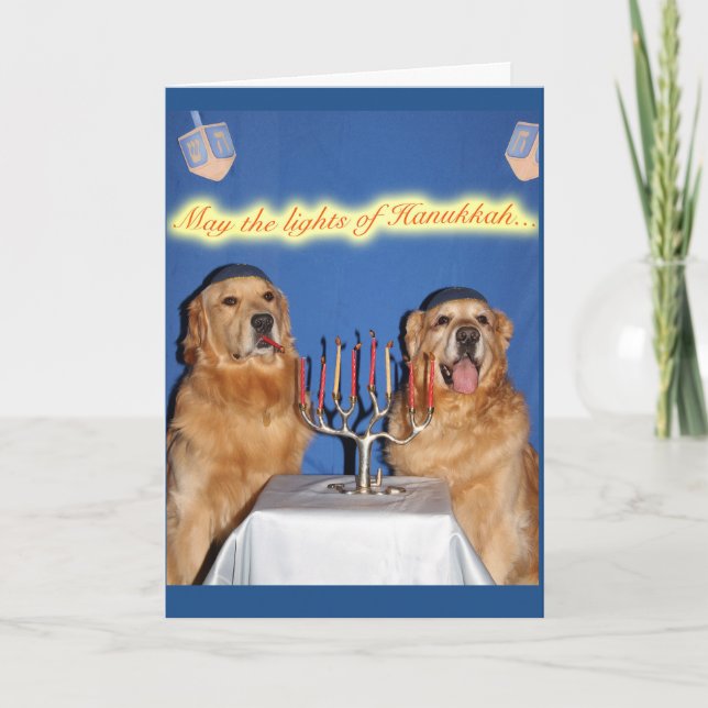Golden Retriever Hanukkah Menorah Lighting Holiday Card (Front)