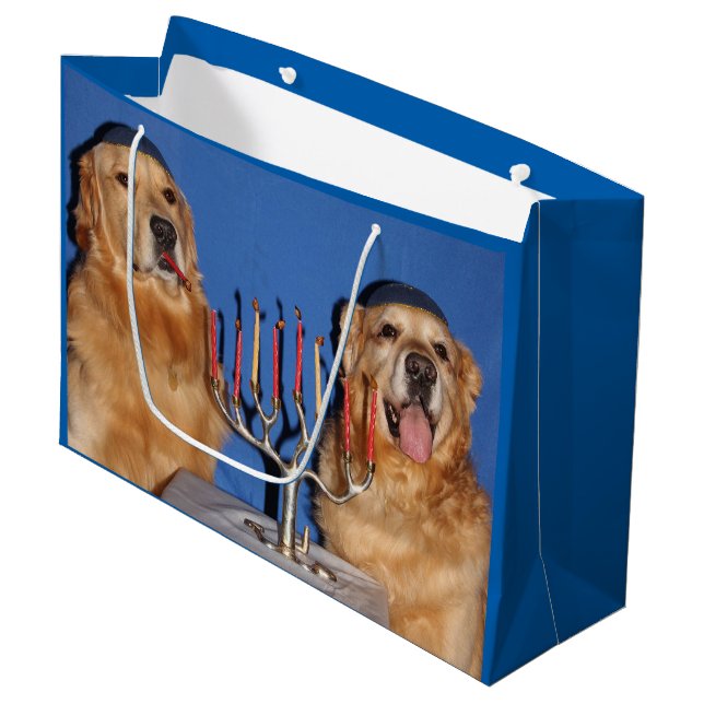 Golden Retriever Hanukkah Menorah Lighting Large Gift Bag (Front Angled)