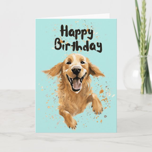 Golden Retriever Happy Birthday Card (Front)