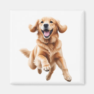 Golden Retriever Happy Playful Fun Jumping In Air Magnet