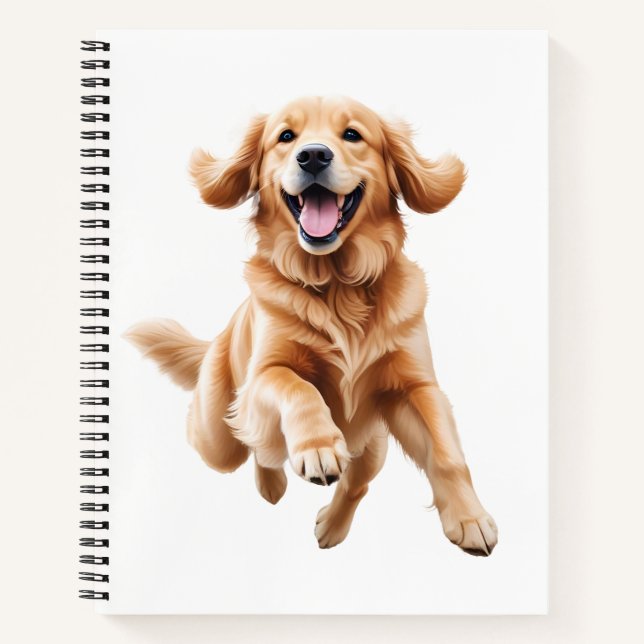Golden Retriever Happy Playful Fun Jumping In Air Notebook (Front)