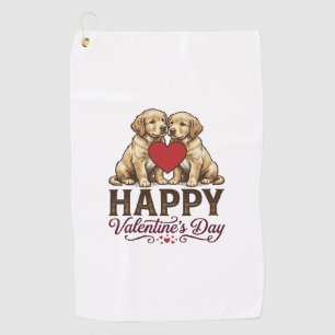 Golden Retriever Happy Valentine’s Day Golf Towel