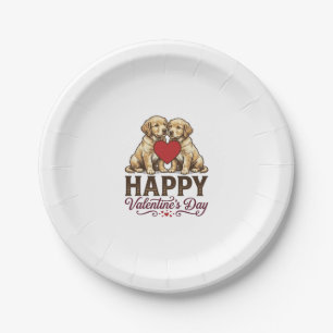 Golden Retriever Happy Valentine’s Day Paper Plate