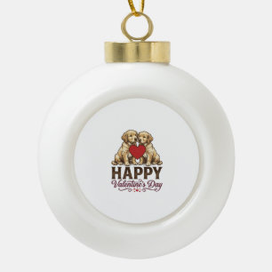 Golden Retriever Happy Valentines Day Ceramic Ball Christmas Ornament