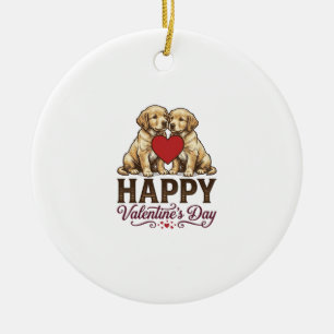 Golden Retriever Happy Valentines Day Ceramic Ornament
