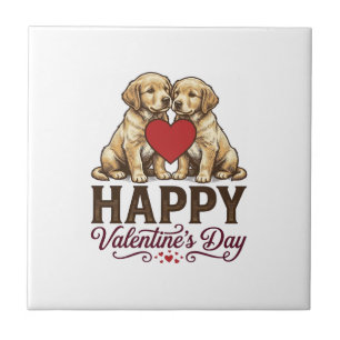 Golden Retriever Happy Valentines Day Ceramic Tile