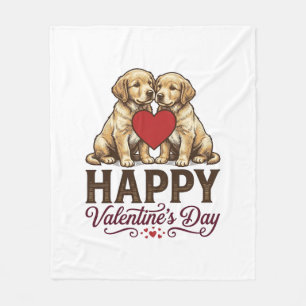 Golden Retriever Happy Valentines Day Fleece Blanket