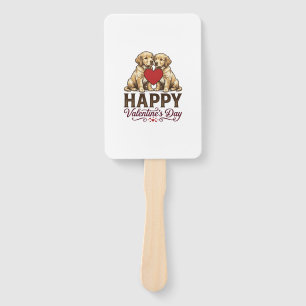 Golden Retriever Happy Valentines Day Hand Fan