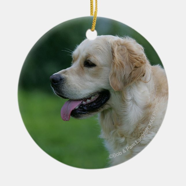 Golden Retriever Headshot 2 2 Ceramic Tree Decoration (Front)