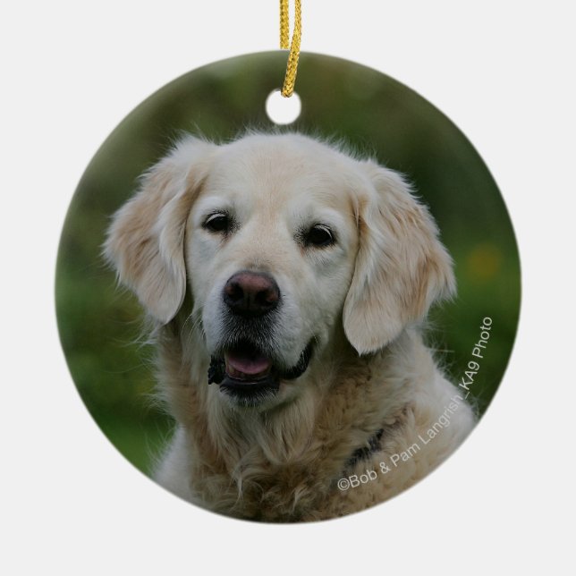 Golden Retriever Headshot 2 Ceramic Tree Decoration (Front)