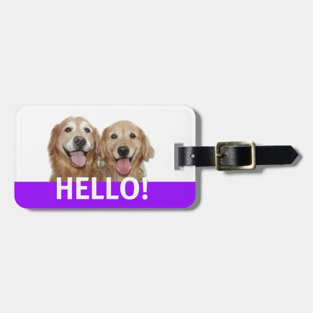 Golden Retriever Hello Luggage Tag (Front Horizontal)
