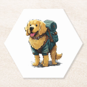 Golden Retriever Hiking and Camping  Paper Coaster