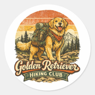 Golden Retriever Hiking Club Classic Round Sticker