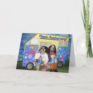 Golden Retriever Hippie Anniversary Card