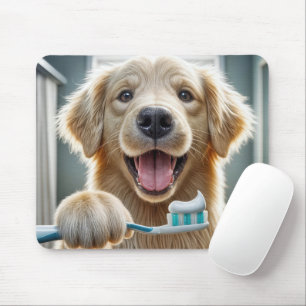 Golden Retriever Holding a Toothbrush Mouse Pad