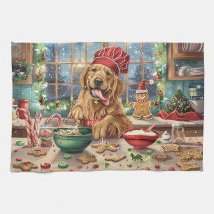 Golden Retriever Holiday Baking: Festive Christmas Tea Towel