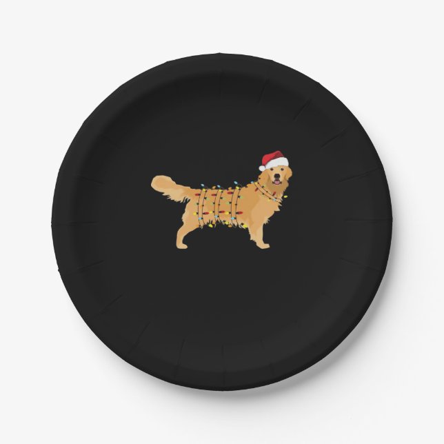 Golden Retriever Holiday Christmas Light Essential Paper Plate (Front)