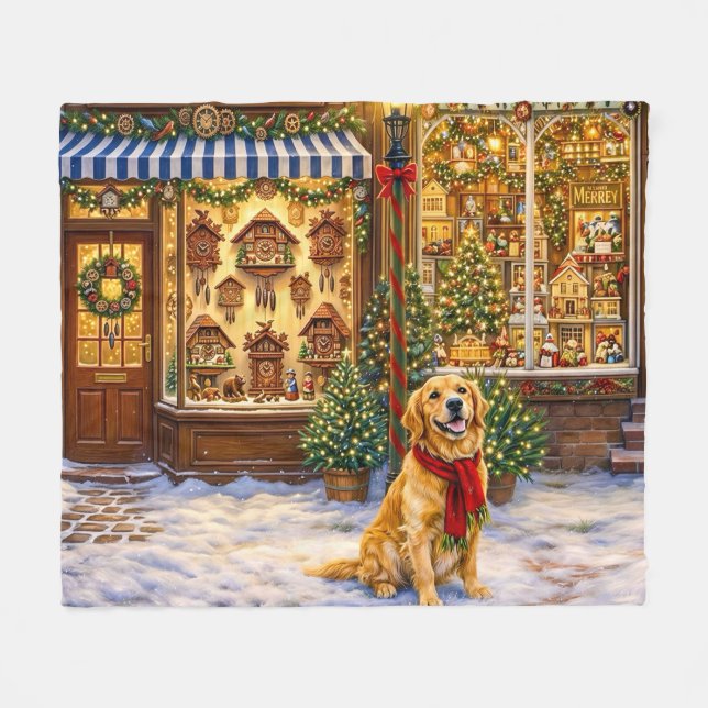 Golden Retriever Holiday  Fleece Blanket (Front (Horizontal))