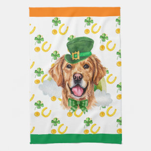 Golden Retriever Holiday Home Decor St Patrick Day Tea Towel