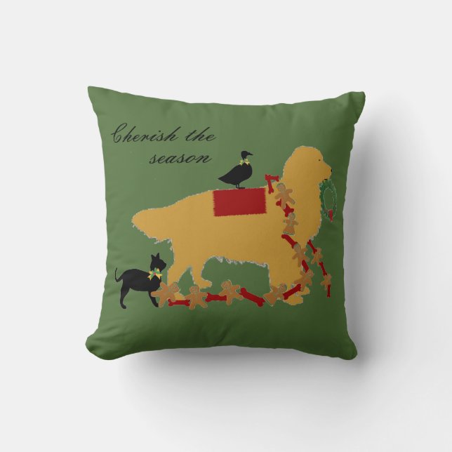 Golden Retriever Holiday Pillow (Front)