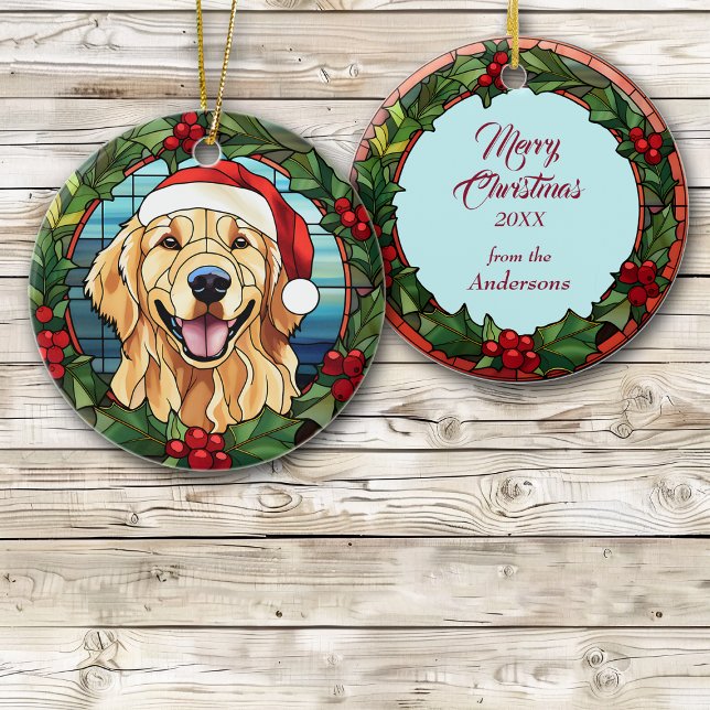 Golden Retriever Holly Berry Wreath Ceramic Ornament (Creator Uploaded)
