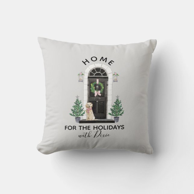 Golden Retriever Home for the Holidays Christmas Cushion (Front)
