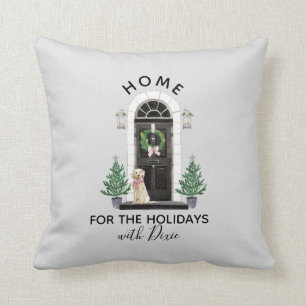 Golden Retriever Home for the Holidays Christmas Cushion