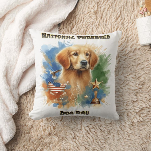 Golden Retriever Honours Purebred Dog Day Cushion (Blanket)