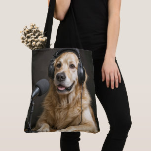 Golden Retriever Hosting a Podcast Tote Bag