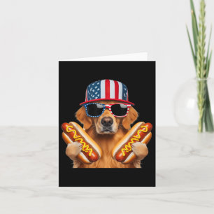 Golden Retriever Hotdog 4th Of July American Flag Card