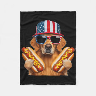 Golden Retriever Hotdog 4th Of July American Flag Fleece Blanket